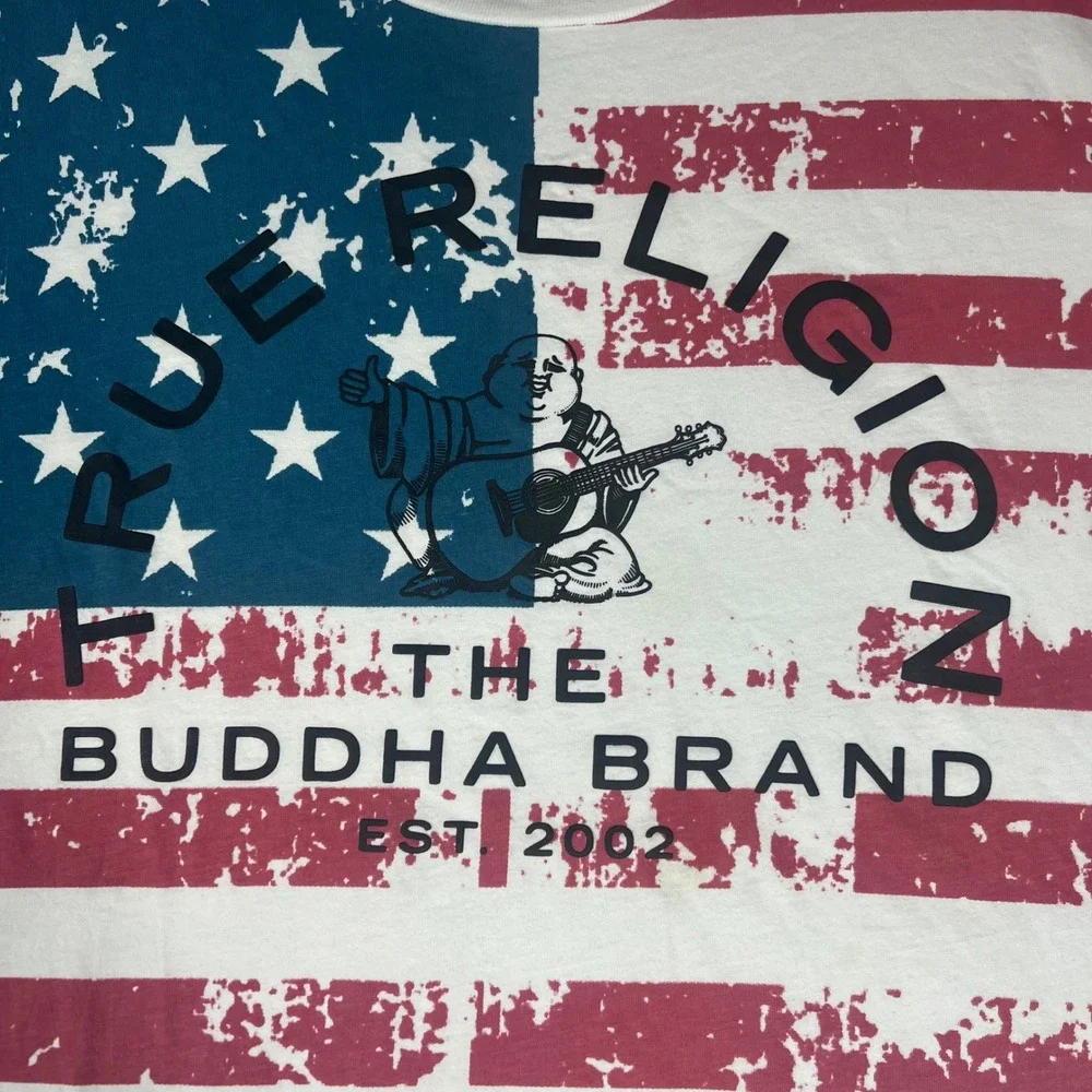 True Religion Mens American Flag Buddha Brand T-Shirt‎ XL Stars Stripes